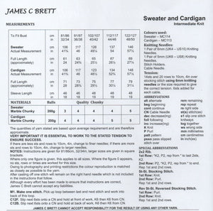 James Brett Chunky Knitting Pattern - Ladies Sweater and Cardigan (JB841)