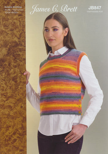 James Brett Double Knit Knitting Pattern - Ladies Slipover (JB847)