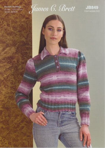 James Brett Double Knit Knitting Pattern - Ladies Sweater (JB849)