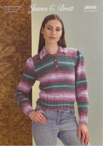 James Brett Double Knit Knitting Pattern - Ladies Sweater (JB849)