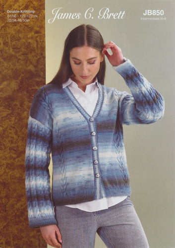 James Brett Double Knit Knitting Pattern - Ladies Cardigan (JB850)