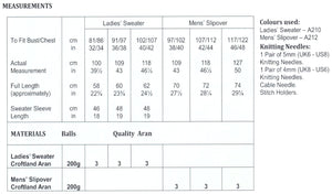 James Brett Aran Knitting Pattern - Ladies Sweater & Mens Slipover (JB852)