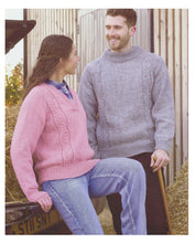 Load image into Gallery viewer, James Brett Aran Knitting Pattern - Ladies &amp; Mens Sweater (JB854)