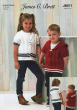 Load image into Gallery viewer, James Brett DK double Knit Knitting Pattern – Kids Sweater &amp; Cardigan (JB871)