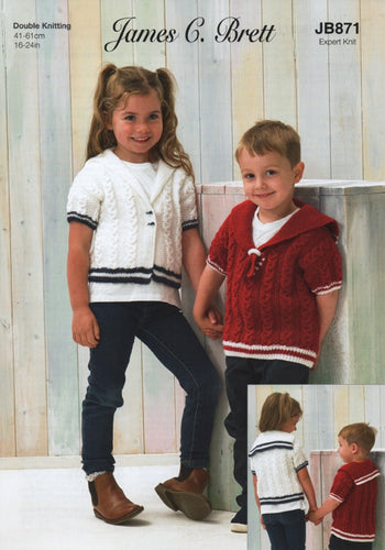 James Brett DK double Knit Knitting Pattern – Kids Sweater & Cardigan (JB871)