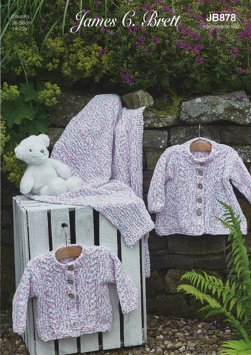James Brett Flutterby Knitting Pattern - Baby Cardigan, Jacket & Blanket (JB878)