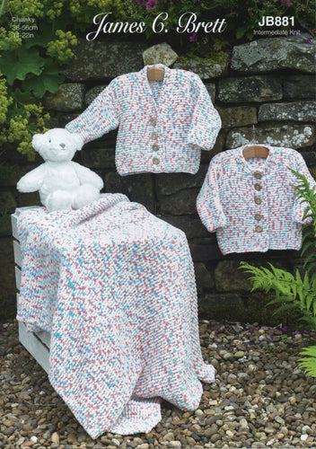 James Brett Flutterby Knitting Pattern - Baby Cardigans and Blanket (JB881)
