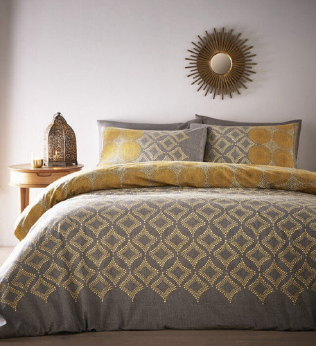 Portfolio Joel Ochre & Grey Reversible Single Duvet Set