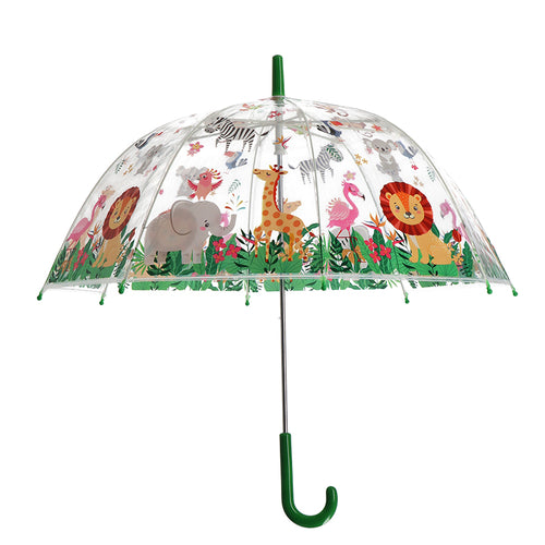 Fallen Fruits Kids Transparent Umbrella with Animal Themed Jungle Design