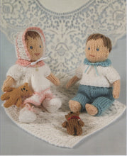 Load image into Gallery viewer, Knits &amp; Pieces Double Knit 4Ply Knitting Pattern Elizabeth &amp; Daniel Dolls KP-21