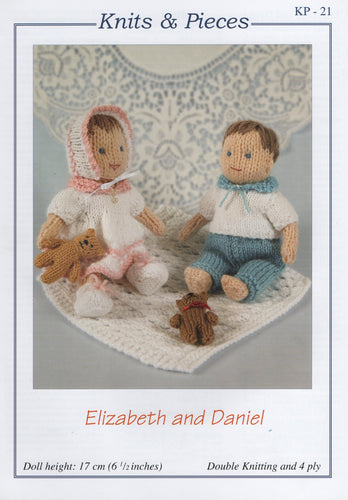 Knits & Pieces Double Knit 4Ply Knitting Pattern Elizabeth & Daniel Dolls KP-21
