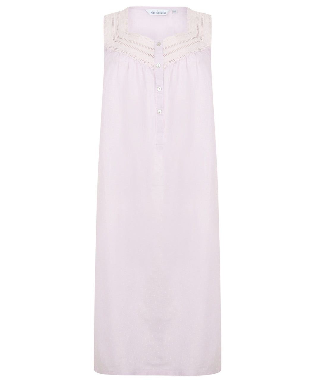 Slenderella Ladies Cotton Dobby Dot Sleeveless Nightie Lilac - UK 10/12