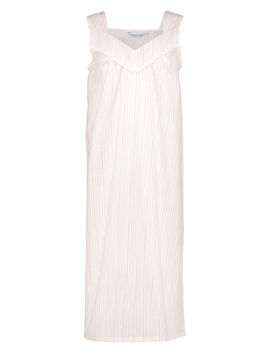 Slenderella Ladies Seersucker Stripe Broad Strap Nightie with Lace Trim  Pink - UK 10/12