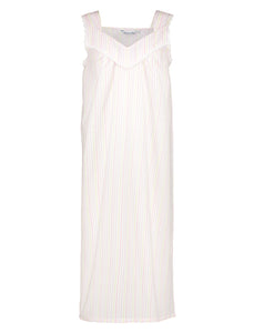 Slenderella Ladies Seersucker Stripe Broad Strap Nightie with Lace Trim  Pink - UK 10/12