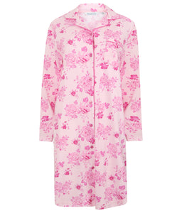 Slenderella Ladies Modern Floral Cotton Interlock Nightshirt Piink - UK 12/14