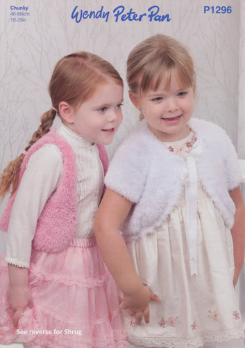 Wendy Peter Pan Chunky Knitting Pattern - Girls Bolero Waistcoat & Shrug (P1296)