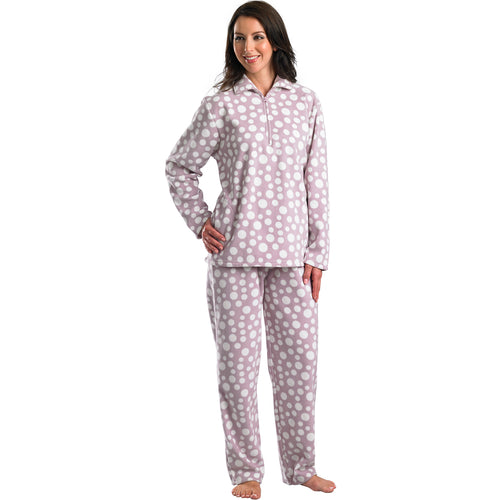 Slenderella Ladies Luxurious Soft Fleece Polka Dot Pyjamas - XL (Pink)