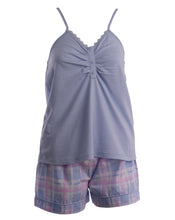 Load image into Gallery viewer, Slenderella Ladies Tartan Pyjamas - Jersey Top &amp; Checked Shorts  Blue - UK 20/22
