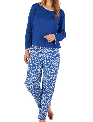 Slenderella Ladies Floral Cotton Pyjamas Set Navy - UK 20/22