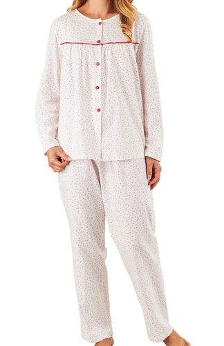 Slenderella Ladies Ditsy Heart Print Button Up Pyjamas Pink - UK 12/14