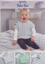 Load image into Gallery viewer, Wendy Peter Pan Baby Double Knitting Pattern - Sweater Slipover &amp; Hat (PP003)