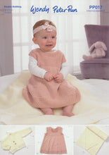 Load image into Gallery viewer, Wendy Peter Pan Baby DK Knitting Pattern - Pinafore Cardigan &amp; Blanket (PP017)