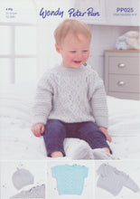 Load image into Gallery viewer, Wendy Peter Pan Baby 4ply Knitting Pattern - Sweater Slipover &amp; Hat (PP025)