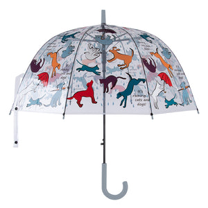 Esschert Design Transparent "It's Raining Cats & Dogs" Umbrella (80cm Diameter)
