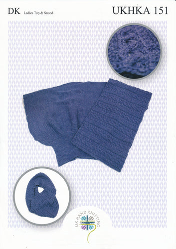 Double Knitting Pattern for Ladies Ribbed Top & Snood (UKHKA 151)