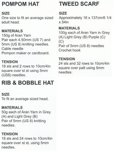 Aran Knitting Pattern for Ladies Hats & Tweed Scarf (UKHKA 152)