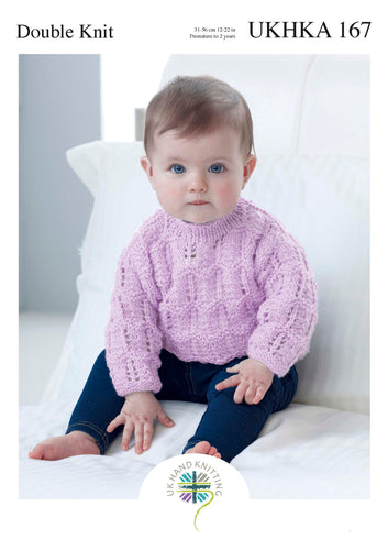 Double Knitting Pattern for Baby's Lace Cardigan & Sweater (UKHKA 167)