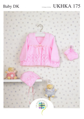 UKHKA 175 Double Knitting Pattern - Baby Matinee Coat Bonnet & Bootees