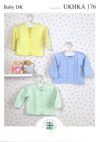UKHKA 176 Double Knitting Pattern - Baby Cardigans & Sweater