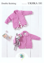 Load image into Gallery viewer, Double Knitting Pattern for Baby&#39;s Cardigans (UKHKA 181)