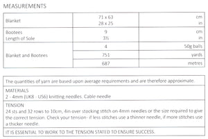 Double Knitting Pattern for Cable Baby Blanket & Bootees (UKHKA 183)