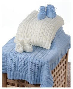 Double Knitting Pattern for Cable Baby Blanket & Bootees (UKHKA 183)