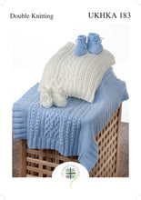 Load image into Gallery viewer, Double Knitting Pattern for Cable Baby Blanket &amp; Bootees (UKHKA 183)