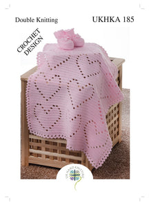 Double Knit Crochet Pattern for Heart Blanket & Bootees (UKHKA 185)