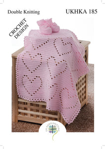 Double Knit Crochet Pattern for Heart Blanket & Bootees (UKHKA 185)