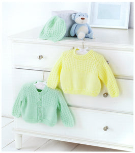 UKHKA 202 Double Knitting Pattern - Baby Cardigan Sweater & Hat
