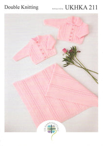 UKHKA 211 Double Knit Knitting Pattern - Baby Lace Cardigans & Blanket