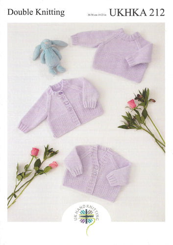 UKHKA 212 Double Knit Knitting Pattern - Baby Sweater & Cardigans