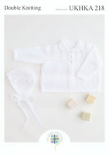 Load image into Gallery viewer, UKHKA 218 Double Knit Knitting Pattern - Baby Jacket &amp; Bonnet