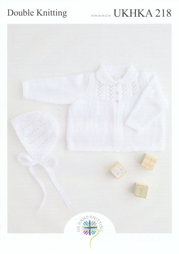 UKHKA 218 Double Knit Knitting Pattern - Baby Jacket & Bonnet
