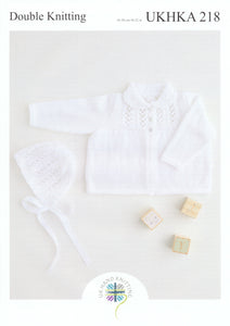 UKHKA 218 Double Knit Knitting Pattern - Baby Jacket & Bonnet