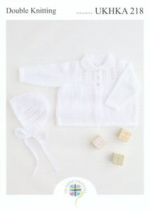 UKHKA 218 Double Knit Knitting Pattern - Baby Jacket & Bonnet