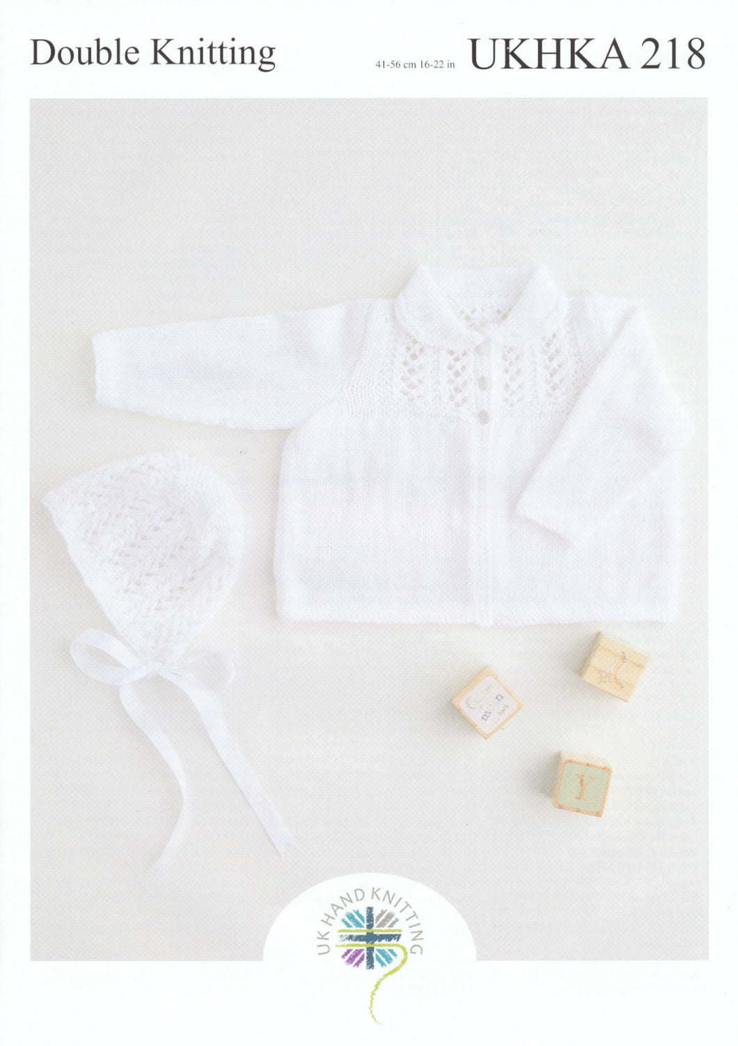 UKHKA 218 Double Knit Knitting Pattern - Baby Jacket & Bonnet