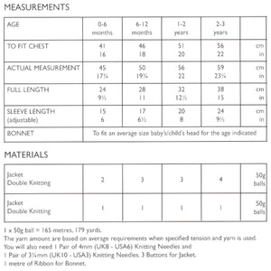 UKHKA 218 Double Knit Knitting Pattern - Baby Jacket & Bonnet