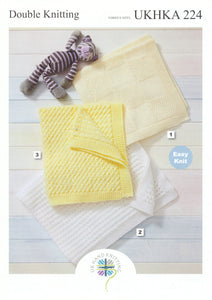 UKHKA 224 Double Knit Knitting Pattern - Baby Blankets