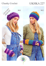 Load image into Gallery viewer, UKHKA 227 Chunky Crochet Pattern - Ladies Beanie Hat &amp; Fingerless Mitts